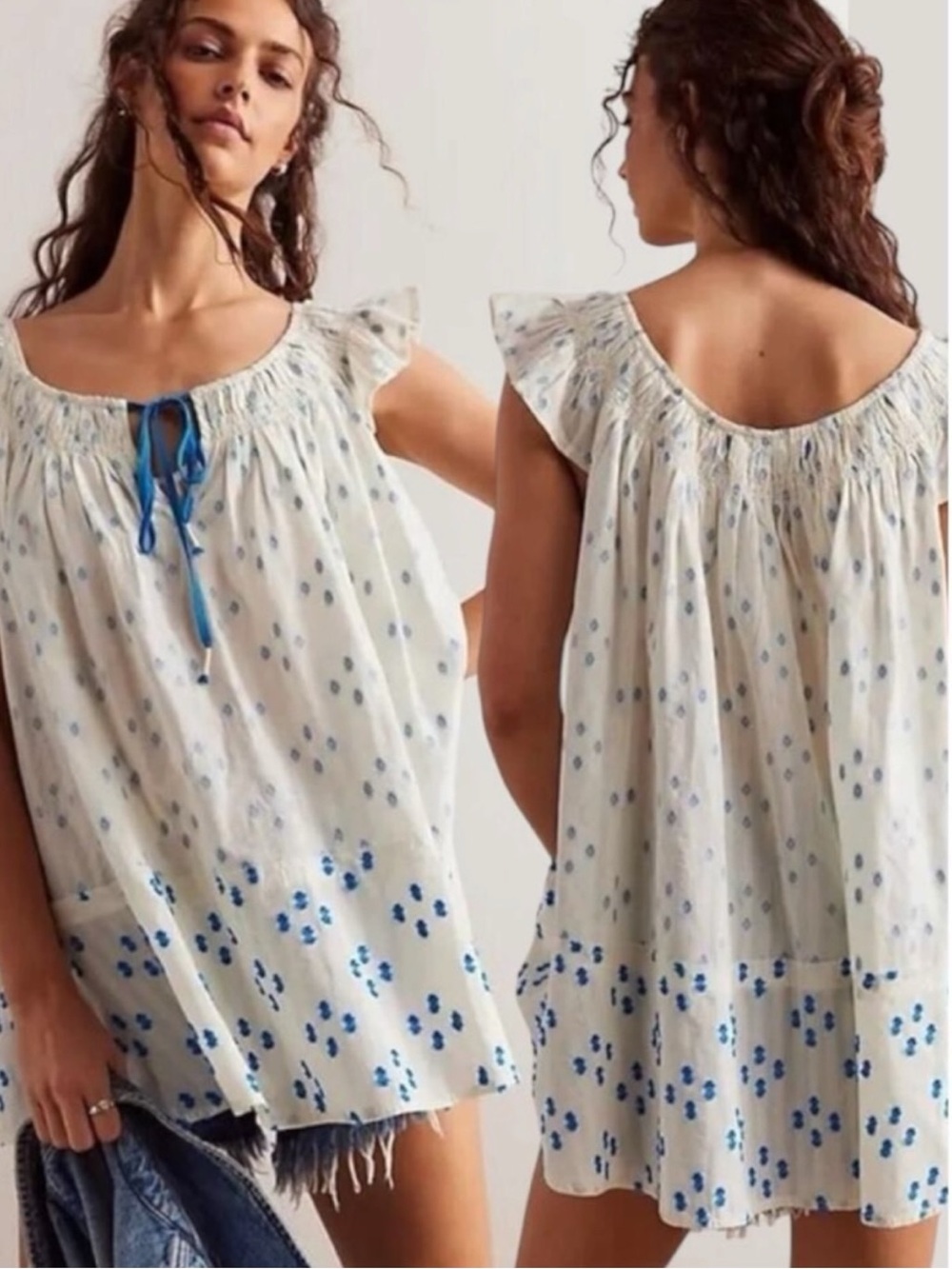 Free People Jules Cotton Embroidered Tunic White Size Large Bohemian Cottage